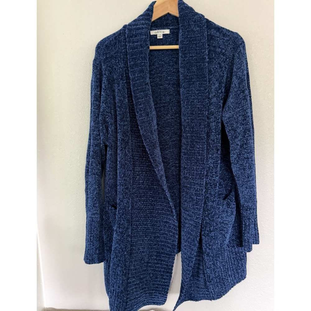 ORVIS Women's Royal Blue Chenille Shawl Collar Open Cardigan Sweater Size L